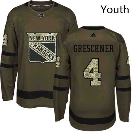 Youth Adidas New York Rangers 4 Ron Greschner Authentic Green Salute to Service NHL Jersey